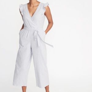 Old Navy Pants - Faux Wrap Tie Belt(BLUE)Linen Blend Jumpsuit Med Old Navy Pants - Faux Wrap Tie Belt(BLUE)Linen Blend Jumpsuit Med
